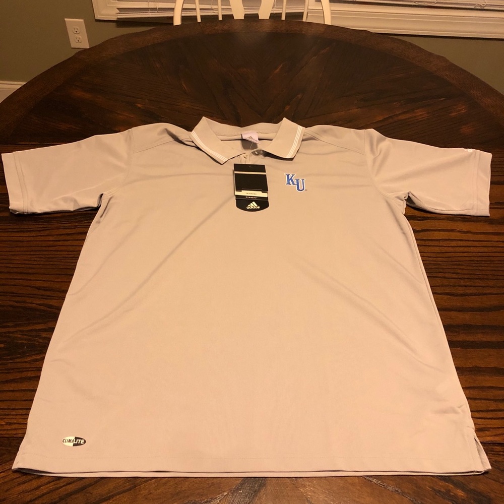 NCAA Kansas Adidas Polo Shirt Mens Medium Gray